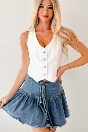 Airflow Mesh Insert On The Range Denim Button Down Vest (White)