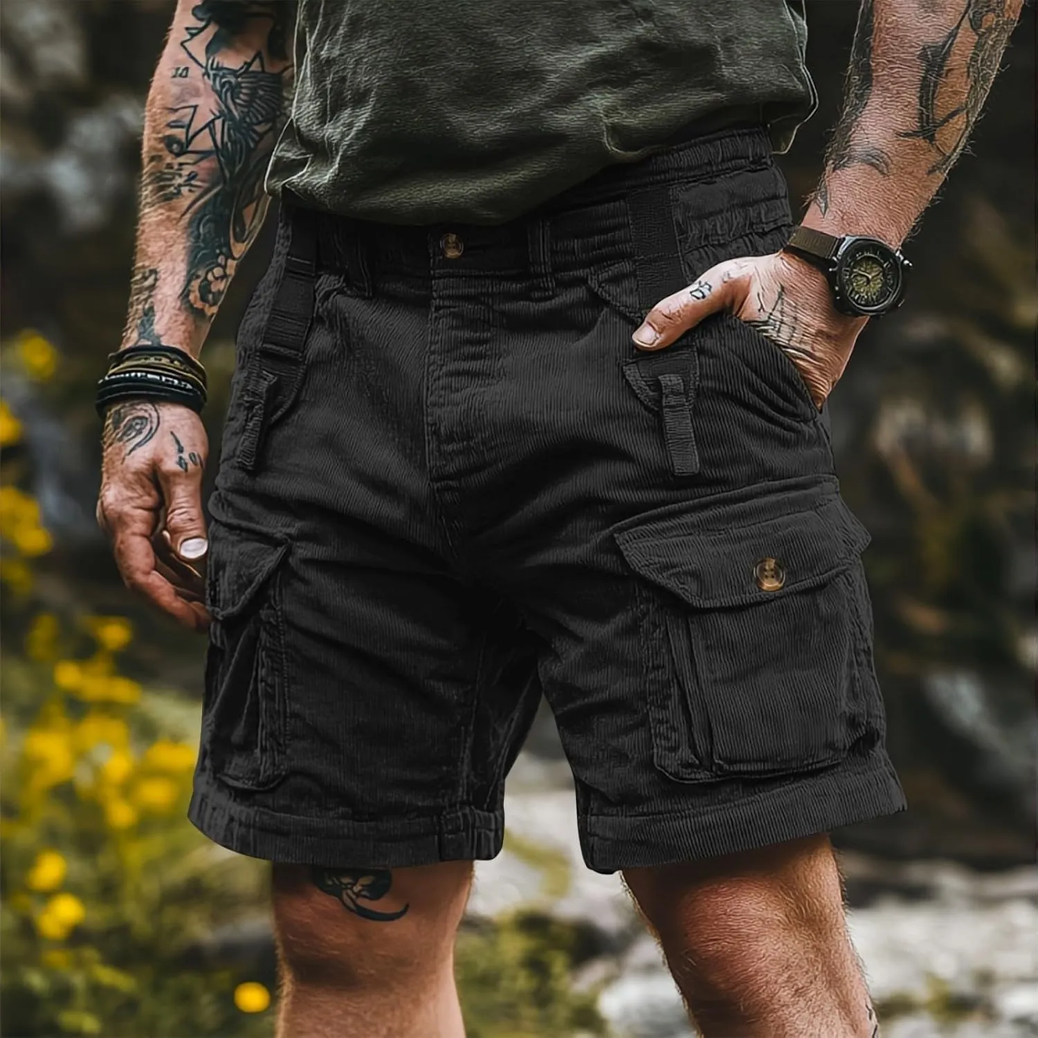 Elastic Waist Cargo Shorts for Men Elastic Waist Relaxed Fit and Comfy 2025 Summer Hiking Short Cargo Pants