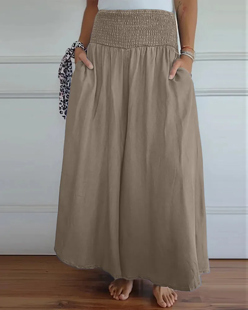 Elastic waist wide leg pants