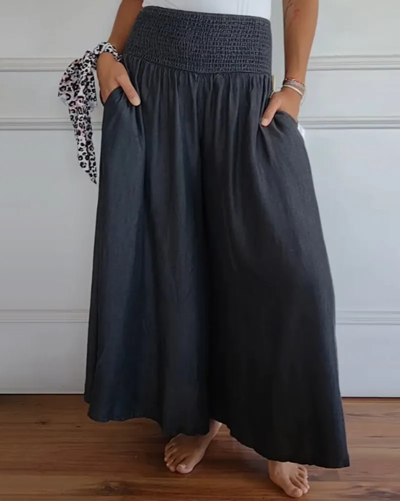 Elastic waist wide leg pants