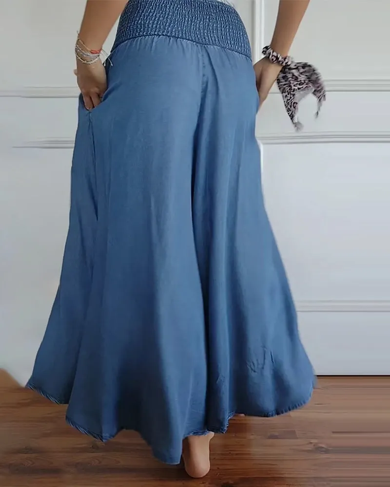 Elastic waist wide leg pants