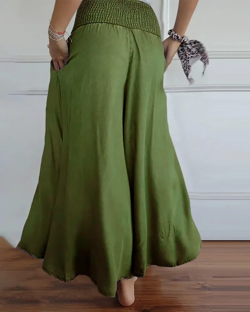 Elastic waist wide leg pants