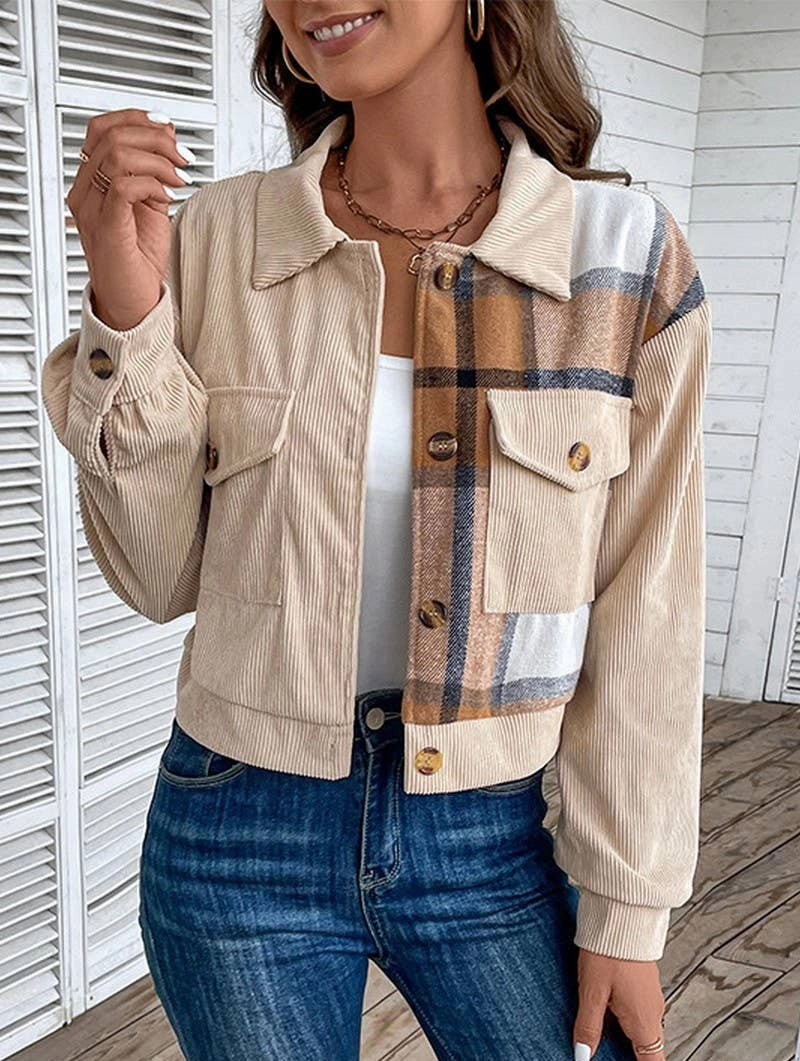 Light Reflective Printing BioBased Fiber COLOR BLOCKING LONG SLEEVED LAPEL JACKET_CWOJA0767