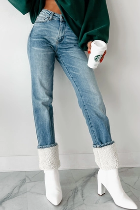 Jeffrey Shearling Cuff Judy Blue Straight Leg Jeans (Medium) Sporty Fit Design