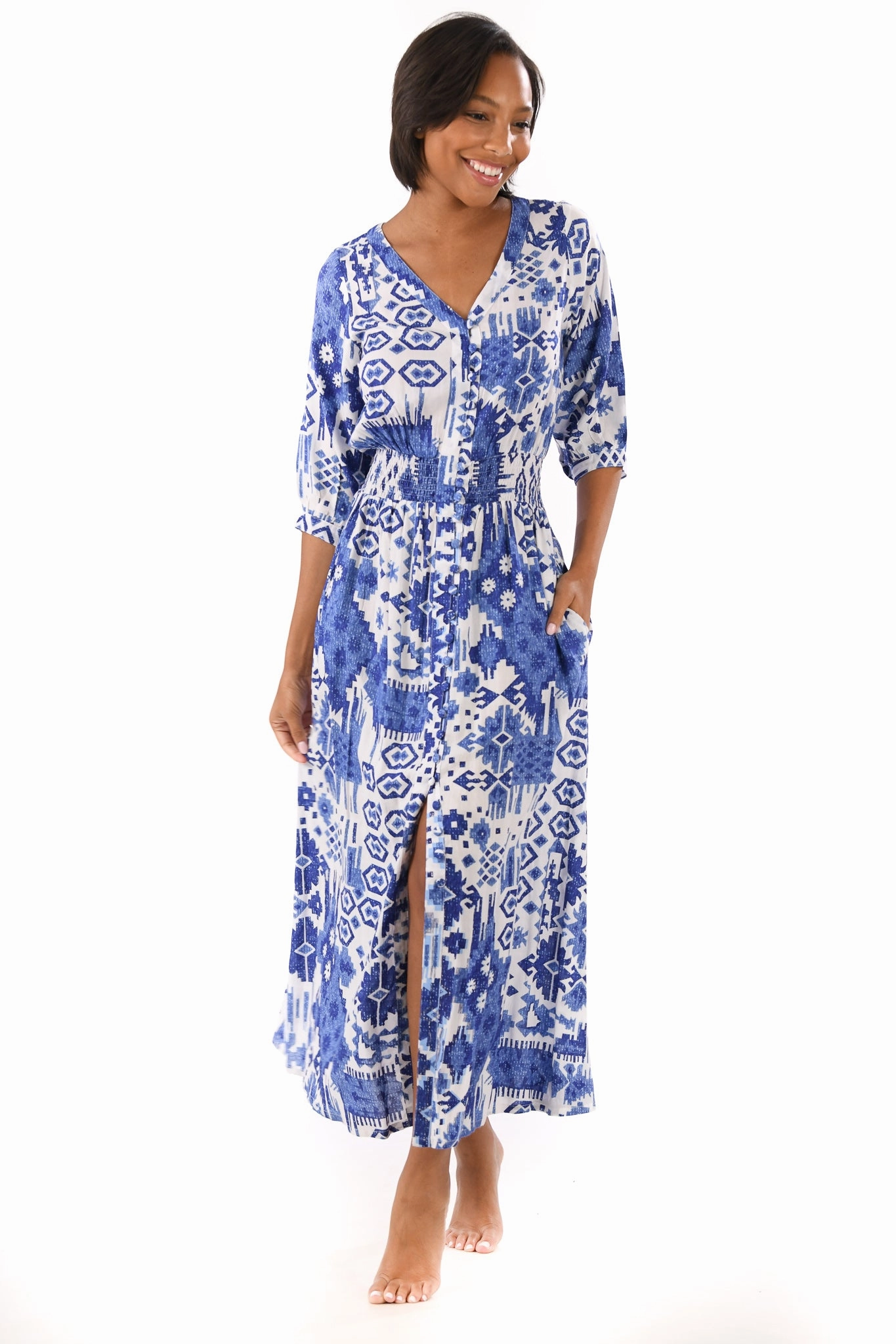 Minimal Harmony Kelsey Dress / Indigo Ikat