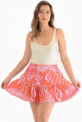 light texture Smooth Cut Boho Skirt / Flamingo