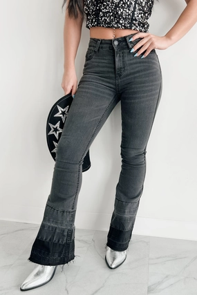Ripped design Slim Wear Design Valkyrie High Rise Flare Indigo Reign Jeans (Black)
