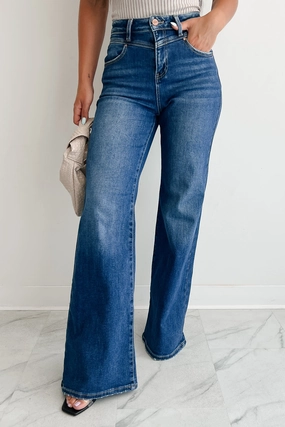 Gusseted Crotch Urban Flex Sheridan High Rise Wide Leg Risen Jeans (Dark)