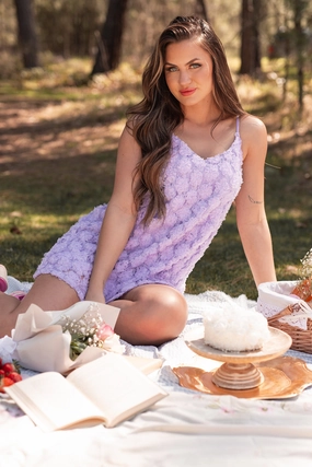 Elegance In Bloom Floral Textured Mini Dress (Periwinkle) Tiered Skirt