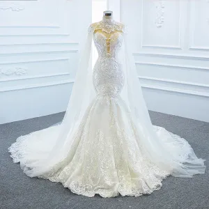 Elegant Mermaid Wedding Dress with Shawl Off the Shoulder Luxury Bridal Dress
