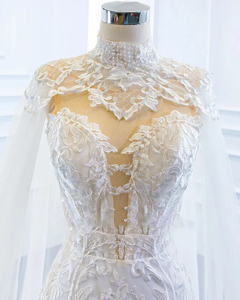 Elegant Mermaid Wedding Dress with Shawl Off the Shoulder Luxury Bridal Dress