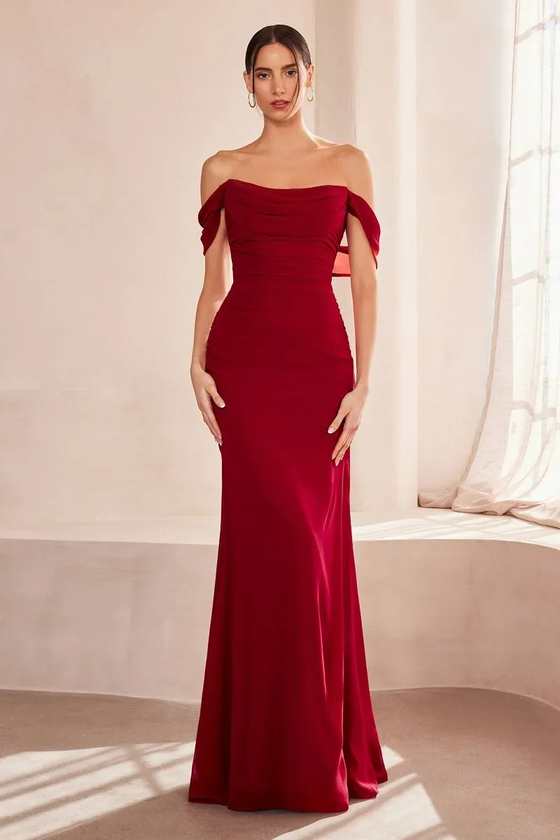 Elegant Off-Shoulder Evening Dress with Cap Sleeves