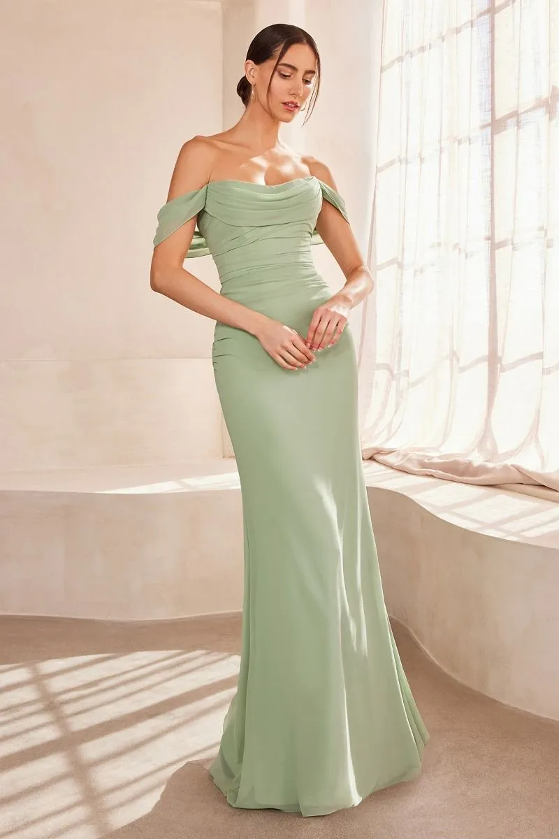 Elegant Off-Shoulder Evening Dress with Cap Sleeves