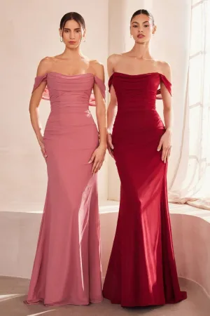 Elegant Off-Shoulder Evening Dress with Cap Sleeves