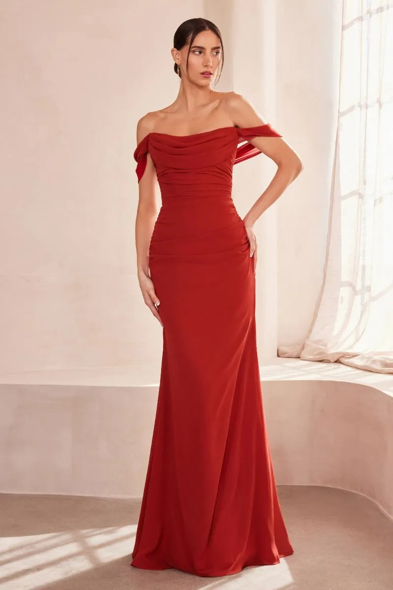 Elegant Off-Shoulder Evening Dress with Cap Sleeves