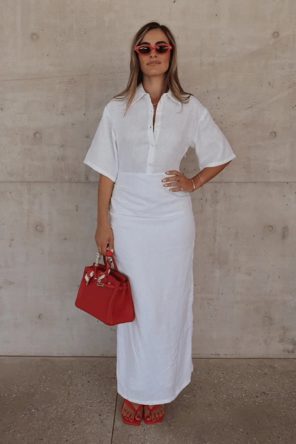 Lefka Midi Dress White Smooth Flow