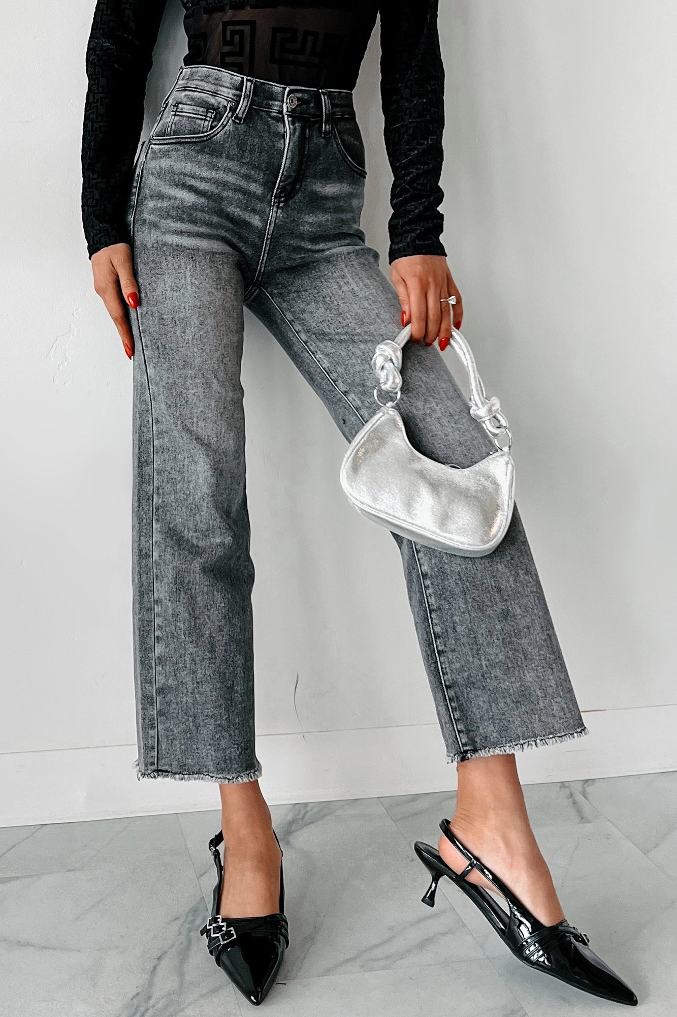 Fitted Style Casual Must-Have Dirk High Rise Tummy Control Special A Wide Leg Jeans (Black)