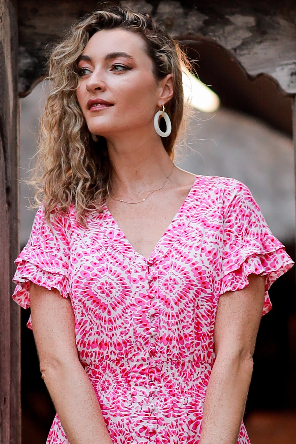 V-Neck Christina Dress / Cherry Fuchsia