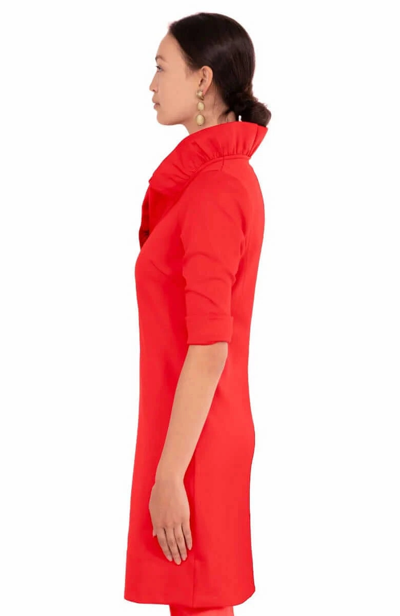 ElasticWaistband monochrome Gretchen Scott Ruffneck Dress in Crimson