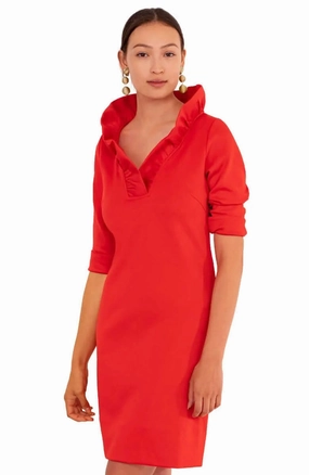 Stylish Silhouette Gretchen Scott Ruffneck Dress in Crimson