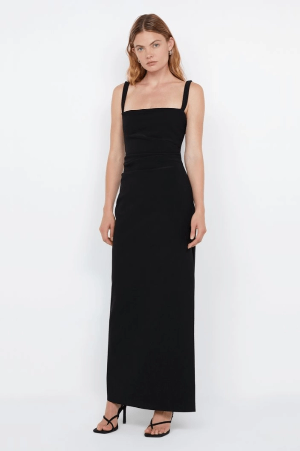 Polished and Elegant Flattering Design Leora Tuck Maxi Dress Black