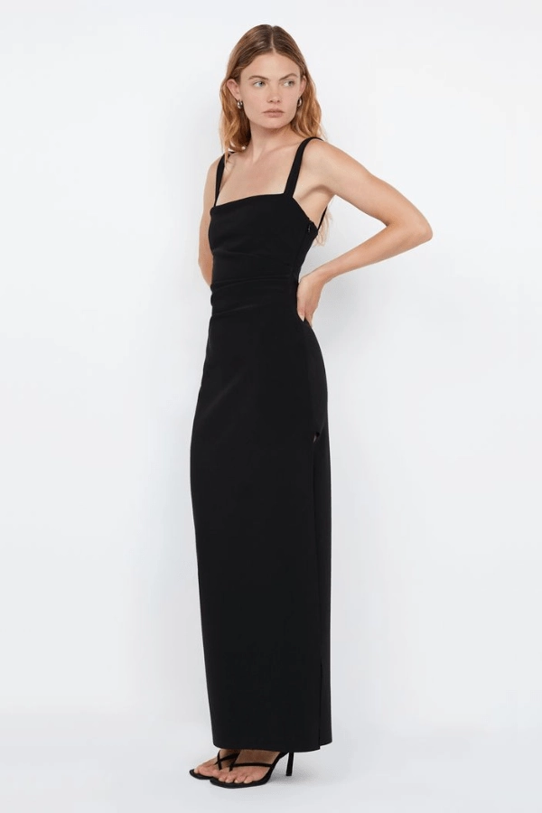 Leora Tuck Maxi Dress Black Calm Tone Trendy Tailoring