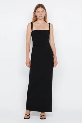 Back-Zip Evening-Wear Leora Tuck Maxi Dress Black