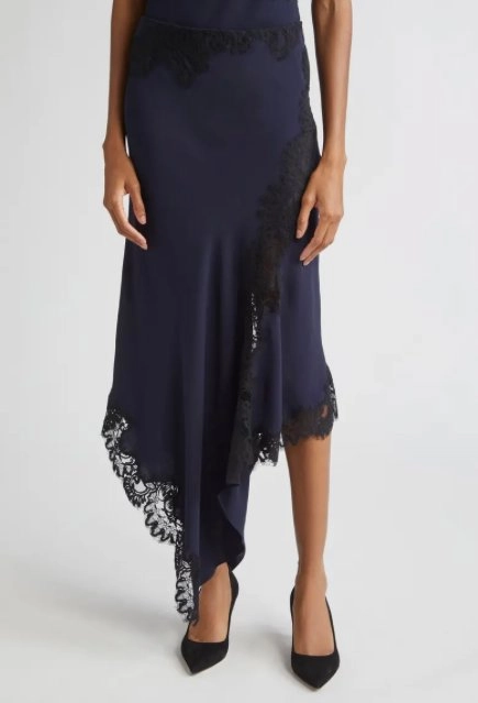 Fashion Tones Signature Line Hartley Asymmetrical Lace Skirt Navy