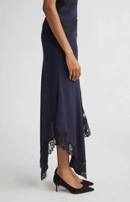 Hartley Asymmetrical Lace Skirt Navy High Rise