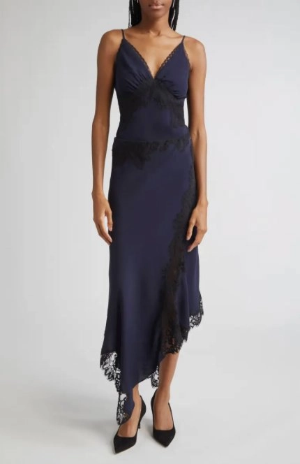 Wrinkle Resistant Hartley Asymmetrical Lace Skirt Navy