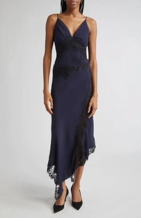 Wrinkle Resistant Hartley Asymmetrical Lace Skirt Navy