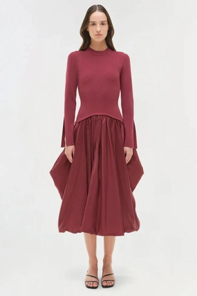 Kenlie Taffeta Knit Midi Dress Cranberry Elegant Wearable