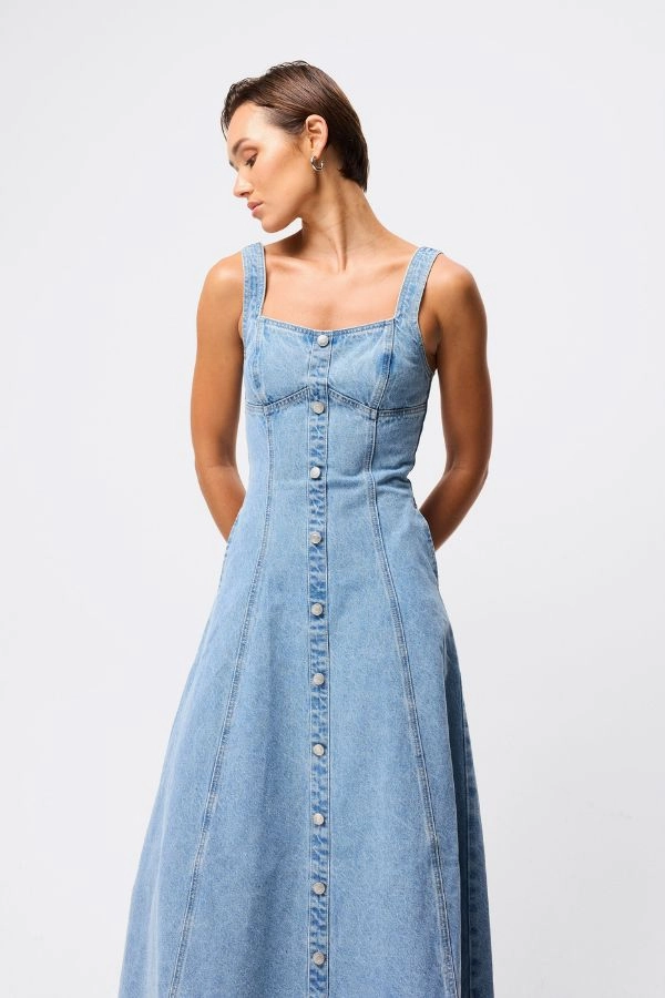 Indoor Event Timeless Waistband Fit In A Daze Midi Dress Vintage Blue