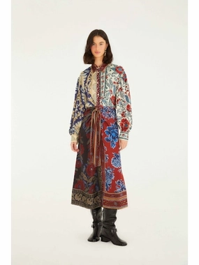 Patterned-Fabric Navy Winter Mix Midi Dress