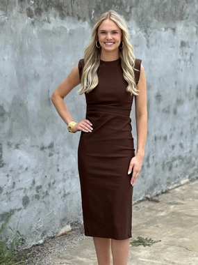 Classic Favorite Midi Dress in Brown Flattering Look Fit