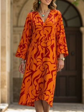 Casual Swing Print Dress Flexible Waist