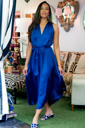 Wide Hemline Elizabeth Dress / Lapis Silk