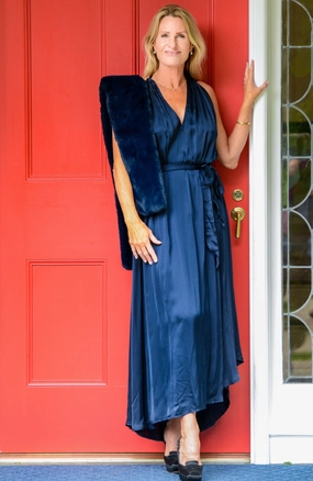 Event Favorite Satin Fabric Elizabeth Dress / Sapphire Silk