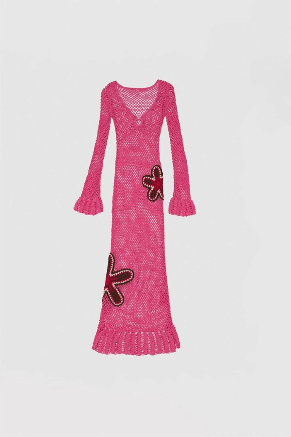 Silky Touch Sleeveless Elke Crochet Maxi Dress Candy