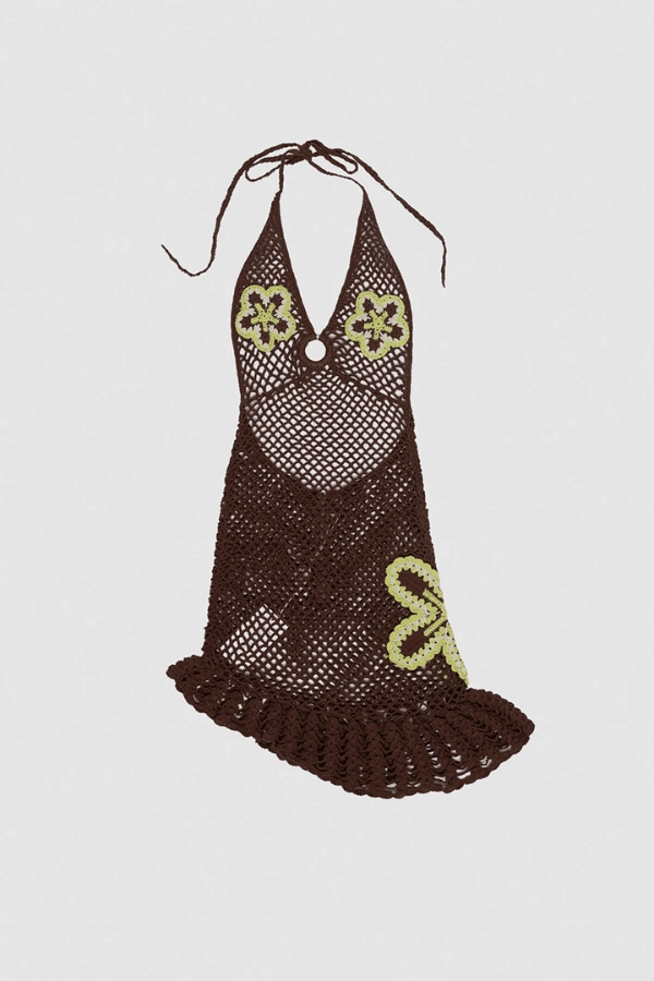 Brunch Outfit Elke Crochet Mini Dress Cocoa