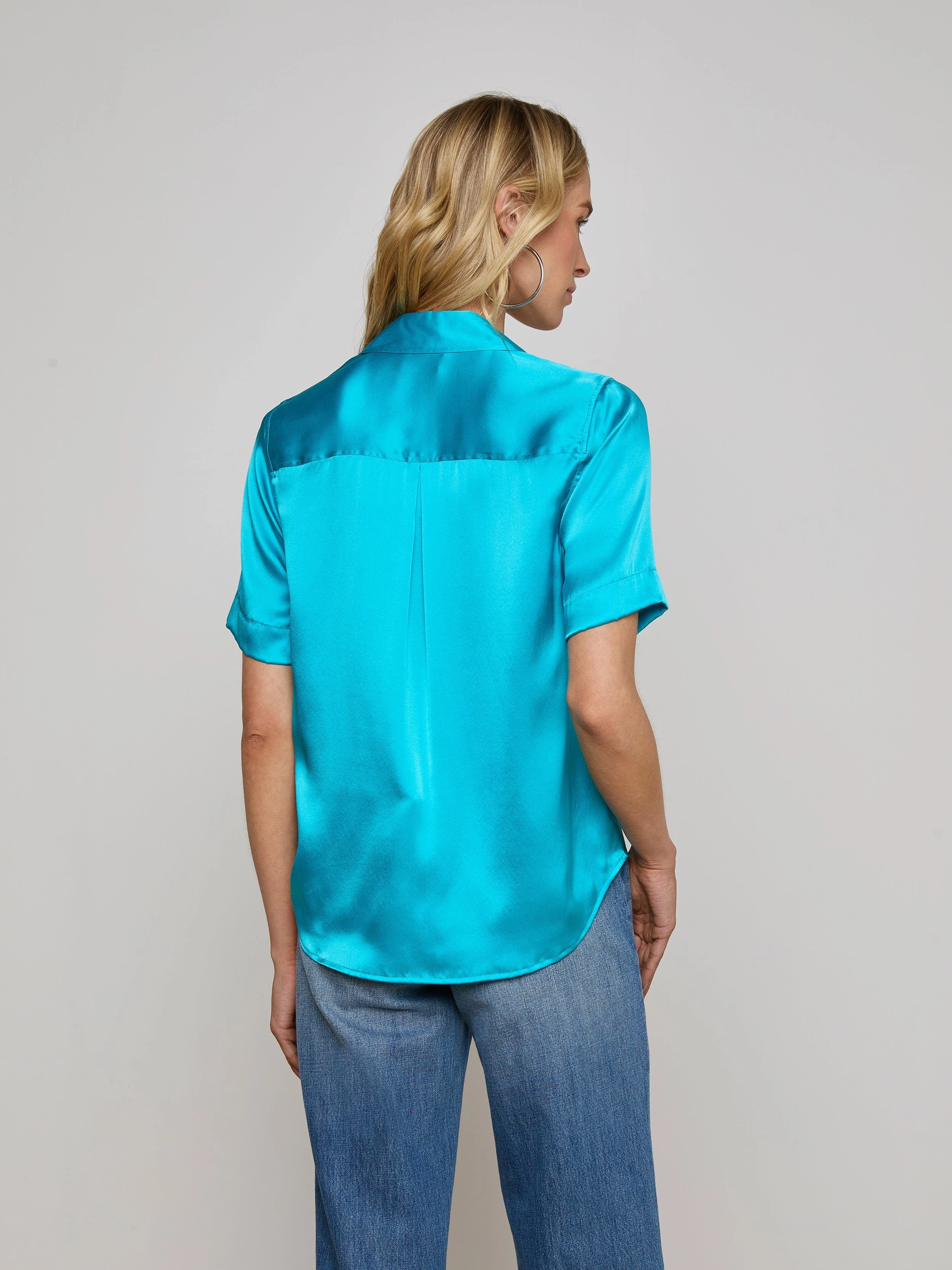 Ellah Silk Blouse Bright Aqua OdorResistantFinish Sustainable Textile