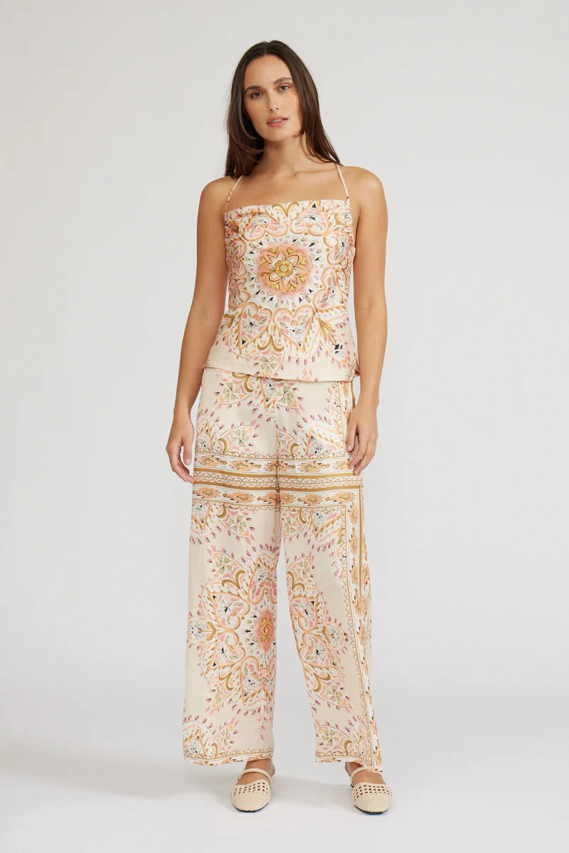 ELLEN PAISLEY WIDE-LEG PANTS Neutral Fit Stain Repellent Coating