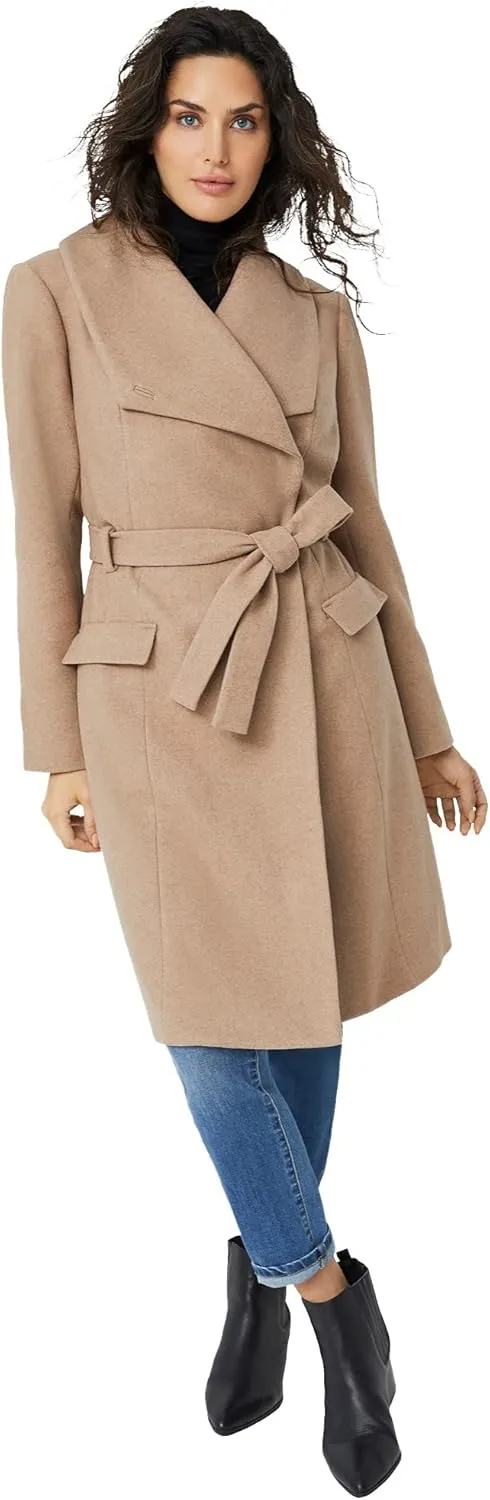 ellos Plus Size Wrap-Collar Wool-Blend Coat