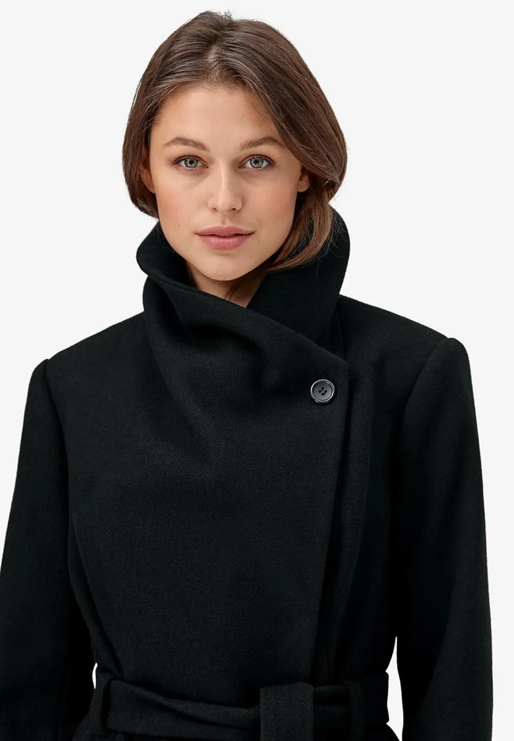 ellos Plus Size Wrap-Collar Wool-Blend Coat