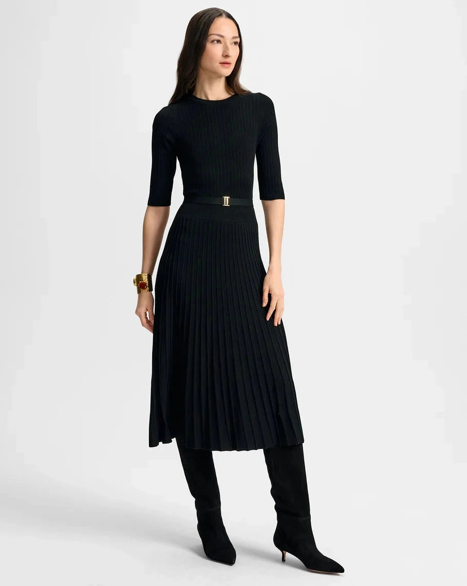 Elthea Belted Midi Dress Black MultiPurposePockets
