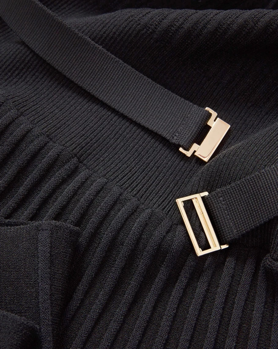 Soft Material Pure Tone Elthea Belted Midi Dress Black