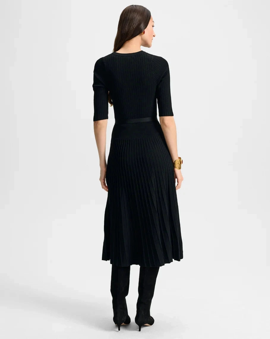 Elthea Belted Midi Dress Black Stylish Vibe Pose Sweet