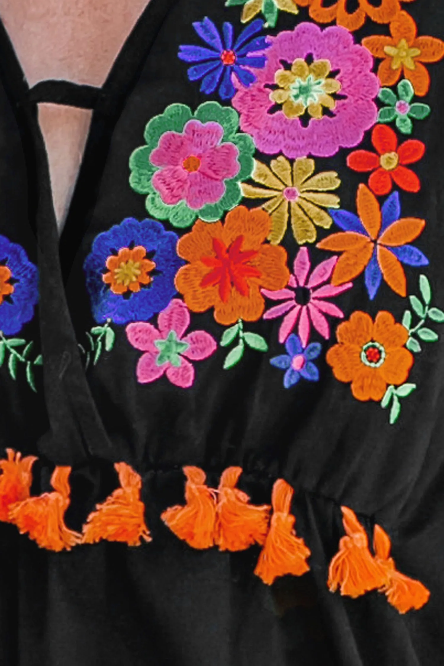 Embroidered Floral Tassel Mini Dress