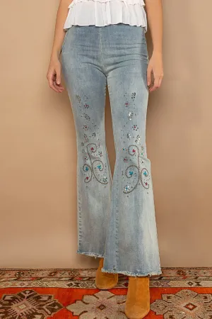 Embroidered   Sequin Flare Jeans