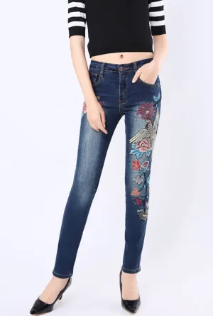 Embroidered Stretch-Slim Skinny Jeans